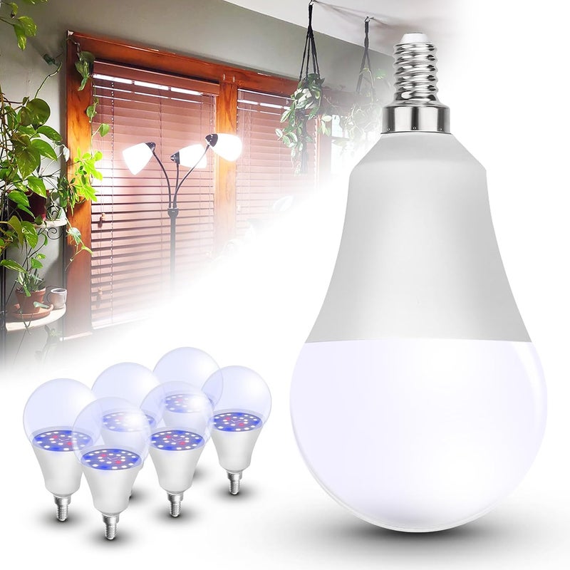 Xyanmc Grow LED Light Bulbs Full Spectrum, E12 12W Small Candelabra Sun Plant Bulbs 100w Equivalent, Balanced Spectrum 5000K Blue Red for Flowers,Seed Starting,Indoor Growing,6Pcs - Image 1
